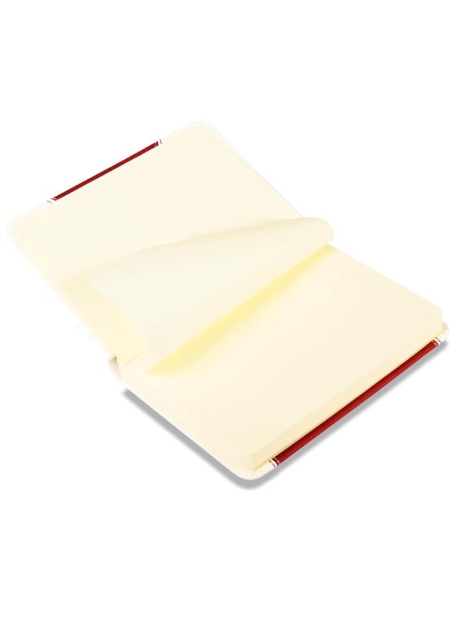 FIS® Hard Cover Notebook, Italian PU Materials, A6 Size, 240 Pages, Plain No Ruling, Round Corners with Elastic Band Closure, 70gsm Italian Ivory Paper, 1 Piece, White with Red Color-FSNBA6PL1501 - Image 5